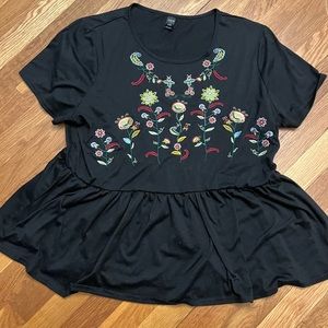 Embroidered Peplum Top